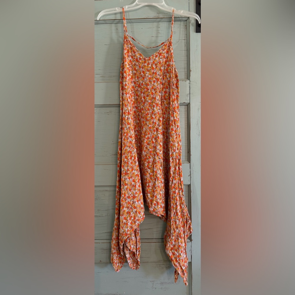 Robert Louis size Small Women’s Taupe Coral Mustard Floral Sleeveless Dress